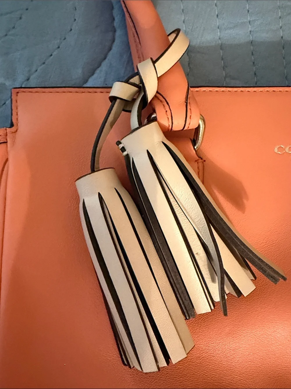 Coach Coral Perforated Leather Tote with Tassel Charm